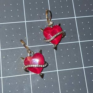 betsey johnson devil heart cupid earrings